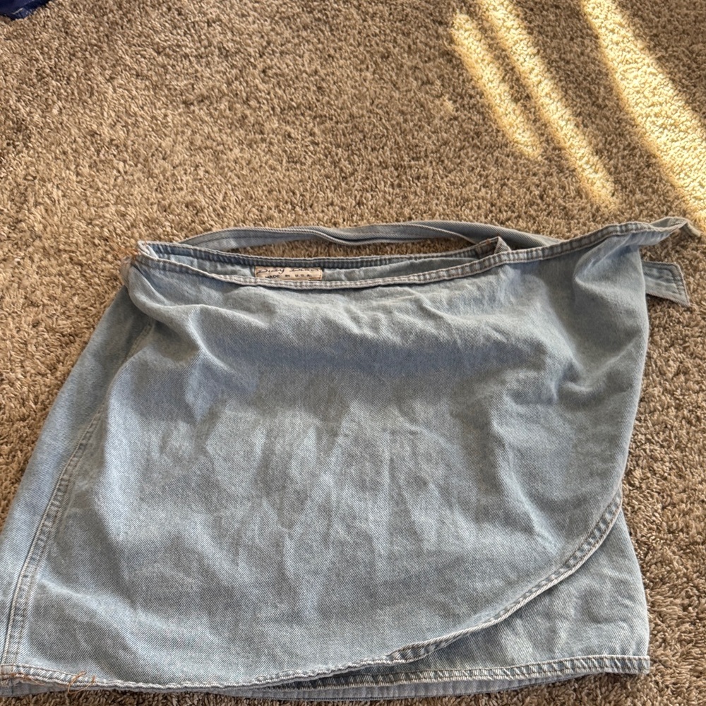 Vintage Casual Light Blue Denim Mini Skirt One Piece Wrap Skirt